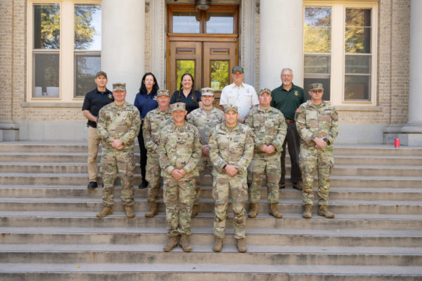 Ram Battalion, Army ROTC. Colorado State University, Front row: LTC Matthew Tillman, Professor of Military Science, and MSG Wesley Gipson, Senior Military Science Instructor; Second row: SFC Jordan Hamilton, Military Science instructor, CPT Adam Graetz, Assistant Professor of Military Science, CPT Mark Chaka, Assistant Professor of Military Science, SFC Christopher Sanders, Military Science Instructor,  SFC Amran Moore, Military Science Instructor, Third row: Al Armonda, Military Science instructor, Miranda Heymer, Military Science Intructor, Dawna Rickman, Human Resources, David Gutierres, Logistics, and Peter Bleich, Recruiting. September 27, 2023