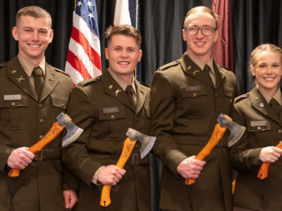 Cadets from the Army ROTC Ram Battalion and Air Force ROTC Detachment 90 are commissioned as Second Lieutenants at the Joint Army-Air Force commissioning ceremony. December 15, 2023
